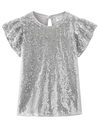 Image of Noomelfish Girls Short Sleeve Sequin Shirts Party Glitter Sparkly Tops Blouse (5-12 Years)