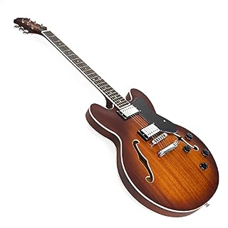 EART - E-330 - Guitare électrique - Corps semi-creux - Style Jazz - Argent allemand - Frettes avec 6 cordes - Cellules magnétiques fermées - Couleur Sunburst – Image 2