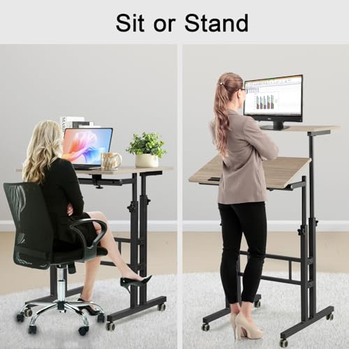 Image of Hadulcet Mobile Standing Desk Adjustable Height with Charging Station