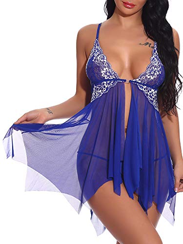 Honeytecs Mulheres Sexy Lingerie Vestido Sólido Crochet Semi-sheer Lace Mesh Profundo Decote Em V G-