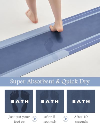Image of MontVoo-Bath Mat Rug Long Non Slip Super Absorbent Bathroom Runner Stain Resistant Quick Dry Thin Bathroom Mat Fit Under Door-17 inchx70 inch,Navy