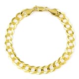 Nuragold 14k Real Yellow Gold Solid Cuban Curb Link 8mm Chain Bracelet (7