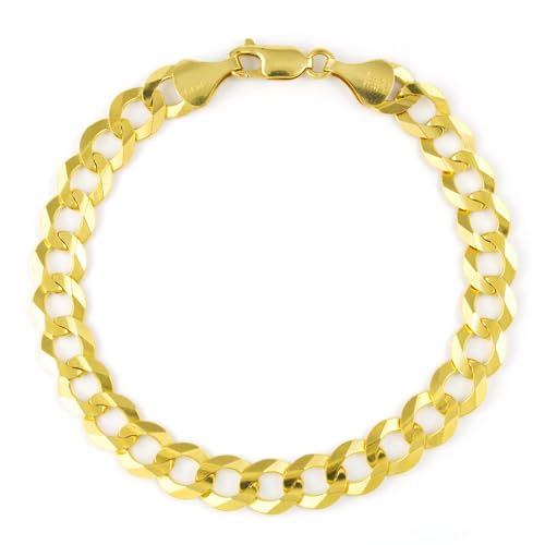 Nuragold 14K Real Yellow Gold Solid Cuban Curb Link Chain Bracelet 7