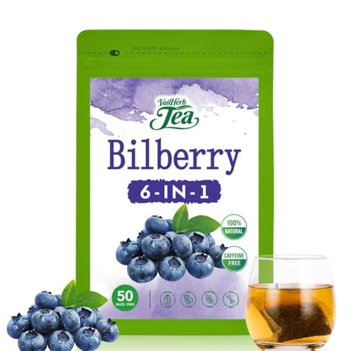 VailHerbTea Bilberry Extract Tea Bags for Eye Health, 6-in-1 Herbal Tea with Blueberry, Goji Berries