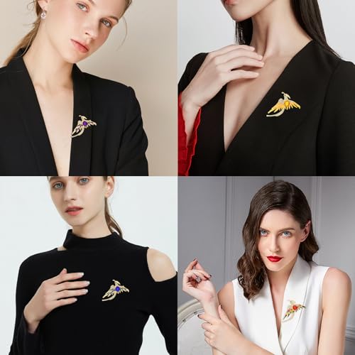 Image of Honbay 4PCS Stylish Phoenix Bird Brooch Pins Enamel Alloy Sparkling Rhinestones Cute Animal Phenix Brooches Phoenix Breastpin Lapel Pins Hat Scarf Shawl Sweater Cardigan Clips