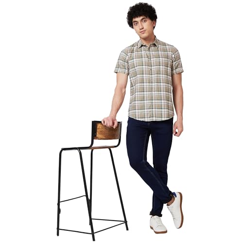 Image of Spykar Men's Regular Fit N /A Half Sleeve Checked Casual Shirts