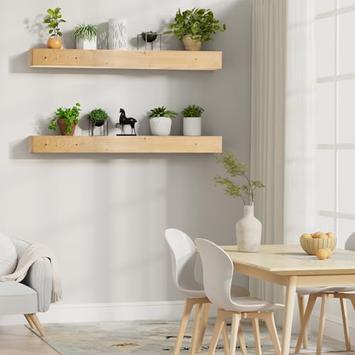 LOVMOR Floating Fireplace Mantel - 72in Natural Wood Mantel with 6in Deep Shelves for Over Fireplace | Wall Mount | 72\" x 8\" x 6\"