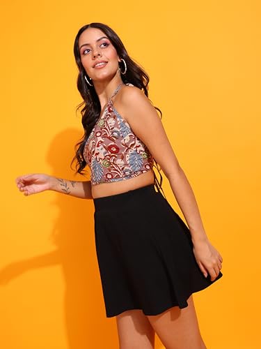 Image of Yash Gallery Women's Regular Fit Cotton Geomatrical Handblock Printed Freesize Backless Sleeveless Blouse
