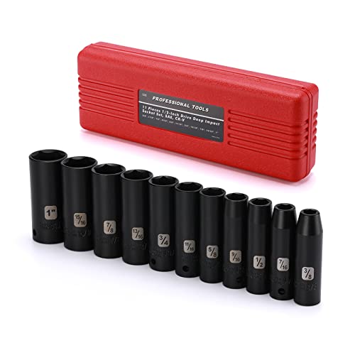 Mayouko 1/2" Drive Deep Impact Sae Socket Set, Cr-V, 6 Point, 11 Pieces, 3/8-Inch To 1-Inch #TOP6