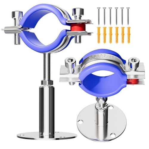 Leingar 2 Pack Wall Mount Ceiling Mount Pipe Supports Suitable for OD Pipe 38-40mm Adjustable Height 50-100mm Adjustable Pipe Strap Clamp with Screws Stainless Steel