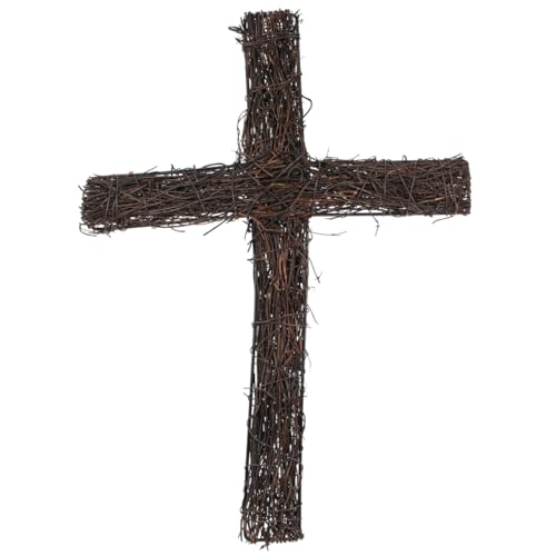 PRETYZOOM Easter Rattan Cross Wreath Frame 16.92X12.20In DIY Garden Decoration Outdoor Holiday Cross Decor Religious Easter Wreath Cross