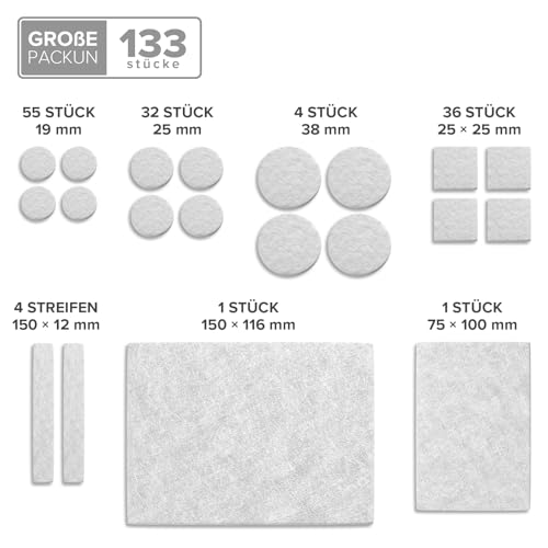 X-Protector Filzgleiter 133 Stück - Prämie Möbelgleiter Weiß - Dicker Filz Selbstklebend - Bodenschoner für Stühle - Große Menge an Filzgleiter Selbstklebend - Schützen Sie Ihre Holzfußböden