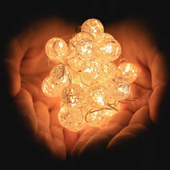 Globe String Lights for Bedroom, Decorative Christmas Lights, Crystal Crackle Ball Lights 10Ft 30 LED Soft White Battery Operated Fairy Lights Perfect for Valentine's Day Decor