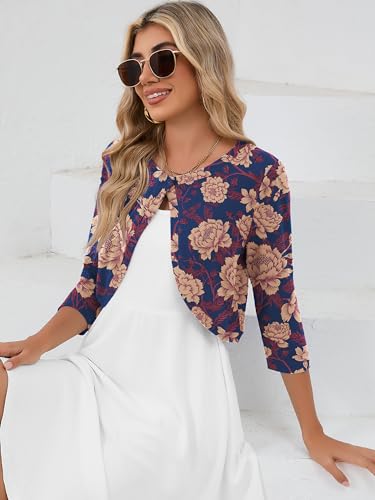 Image of Heymoments Women's 3 /4 Sleeve Casual Shrugs Lightweight Open Front Cropped Cardigan for Dresses