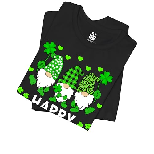 Happy St Patricks Day Three Gnomies Holding Shamrock Leopard Plaid Shirt for Women Girls Men Boys Kids Toddler2