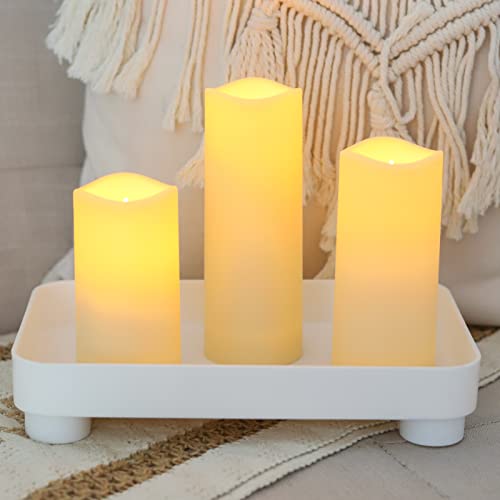 Lezonic Outdoor Flameless Battery Operated Candles With Remote Timer Waterproof, Long Lasting Led Electric Slim Flickering Flameless Pillar Candles, Pack Of 3(D2.2”H5”6”7”) For Lanterns #TOP5