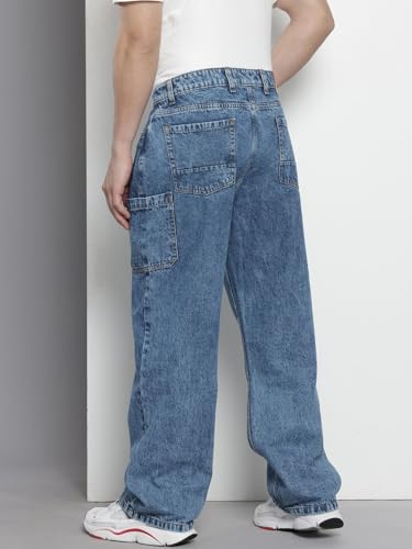 Image of The Indian Garage Co Men Loose Baggy Relaxed Fit Solid Mid-Rise Jeans
