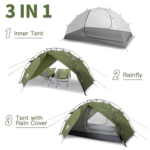 Image of Night Cat Backpacking Tents 2 Persons Fast Setup Hiking Camp Tent with Foldable Pole Double Layers Two Doors Waterproof Lightweight Compact 7x4.4ft
