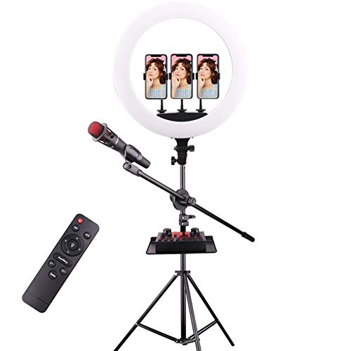 Ringlicht mit Fernbedienung, 16 Zoll/45 cm Ringleuchte für Smartphone/Kamera/Tablet, Ringlicht mit Stativ für Live-Streaming, Videoaufnahme,