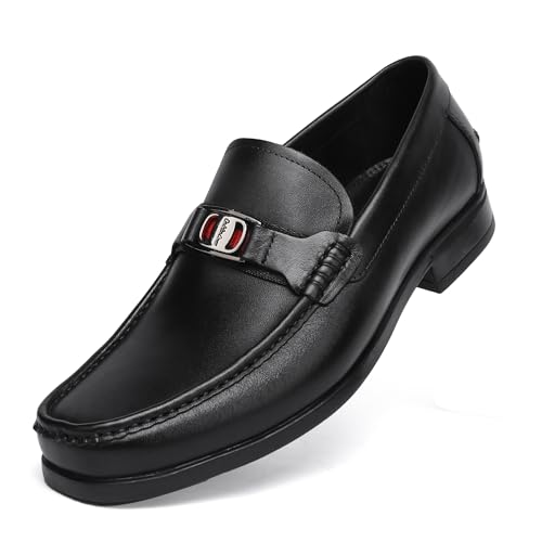 Formal Men’s Dress Loafers Classic Leather Buckle Slip-On Penny Shoes Business Wedding Dress Shoes Driving Moccasins for Men, Black, 11 - image 1