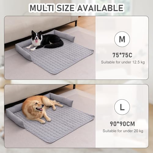 OKYUK Premium Hundebett - Sofaschutz für Haustiere, Hundematten, Haustierbett, handgefertigtes und waschbares Hundekissen, Flauschige Hundematte für alle Größen (Kord Hellgrau, 90 x 90CM)