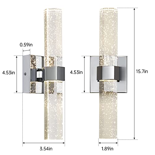 Epinl Wall Sconces Set Of Two - Crystal Sconces Wall Lighting 14W Dimmable Led Bathroom Vanity Light Fixtures Chrome Bubble Wall Lights For Bathroom Hallway Bedroom Living Room  thumb #2