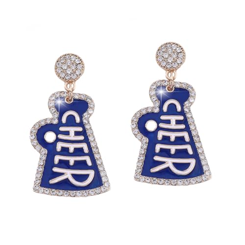 Game Day Football Cheer Earrings Colorful Megaphone Diamond-encrusted Eardrop Jewelry Gift for Women