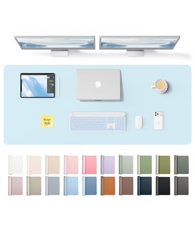 Image of YSAGi Leather Desk Pad Protector, Office Desk Mat, Large Mouse Pad, Non-Slip PU Leather Desk Blotter, Laptop Desk Pad, Waterproof Desk Writing Pad for Office and Home (Baby Blue,55 inch x 17.2 inch)