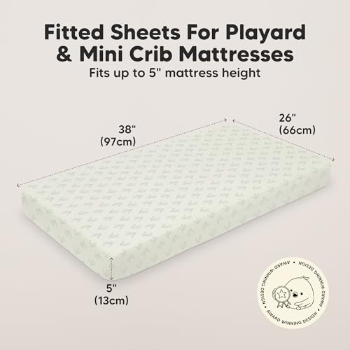 Image of 2-Pack Mini Crib Sheets Fitted - 38x26 Pack N Play Sheets for Pack and Play Mattress, Organic Cotton, Soft & Breathable Playard Bedding, Neutral Mini Toddler Bed Cover for Boys, Girls (Fleur)