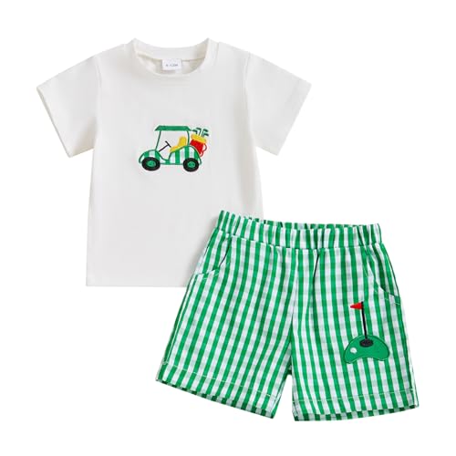 Amiblvowa Toddler Baby Boy Golf Outfit Golf Cart Hole Shirt Shorts Set Summer Vocation Clothes 0 2 6 9 12 18 Months 2T 3T 4T