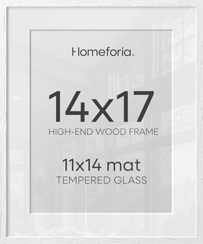 Image of Homeforia 14x17 Picture Frame White, High End Oak 14x17 White Wood Frame with Mat 11x14 Photo, 14 x 17 Wooden Poster Frames Matted to 11 by 14, 17x14 Hanging Frames, Tempered Glass, Wall Kit, Set of 1