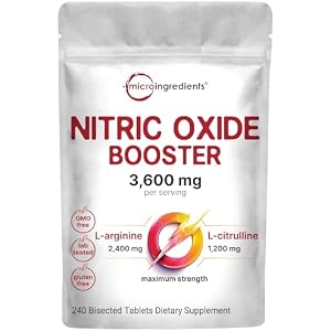Micro Ingredients Nitric Oxide Supplement for Men & Women 3,600mg Per Serving, 240 Bisected Tablets | L-Arginine + L-Citrulline Amino Acid Complex | Pre-Workout, Caffeine-Free | Non-GMO, Glu