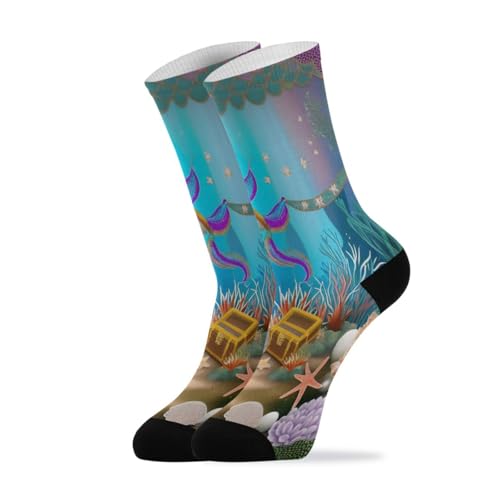 CZXW 1 Pair Ocean Underwater Mermaid Scales Crew Socks Breathable Compression Athletic Socks for Women Men Sport Running Cycling