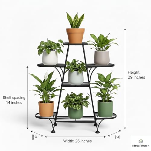 Image of MetalTouch Multi-Tiered Metal Flower Pot Stand - Indoor 6 Layer Tier Iron Plant Pot Display Plant Pot Holder Tall Plant Flower Shelf for Living Room Balcony Living room & Court Garden (A7 New Black)