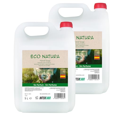 Pack 2 garrafas jabón de manos Eco Natura 5 litros - total 10 litros - fórmula con pH neutro para piel sensible - ideal para uso frecuente en hoteles, colegios o baños compartidos - Intercabo