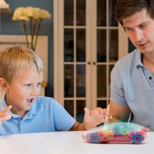 Image of ADITI TOYS Transparent Gear Car for Kids, Concept Gear Car with Music and Light Toy for Kids, 3D Concept Plastic Car with 360 Degree Rotation, Suitable for Kid Above 3 Years, BIS Approved (Red)