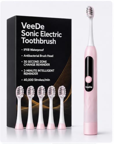 Image of Sonic Electric Datun (Electric Toothbrush) for Adults | 40000 Strokes /min, 5 Modes, Soft Bristles, 5 Heads, 45-Day Battery, IPX8 (Pink)