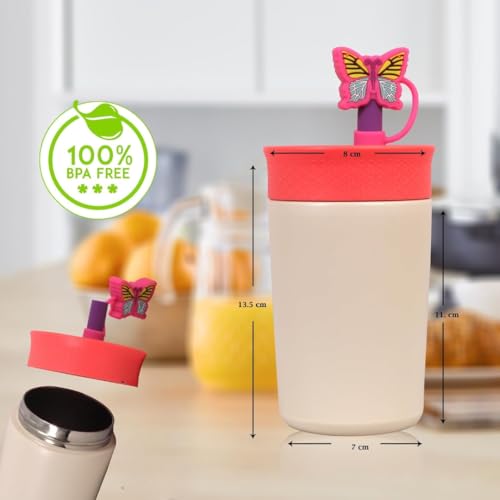 Image of Kids Sipper Bottle for Toddlers with Straw Lid, BPA Free Leak Resistant Training Cup, Easy Grip Design Cute butterfly Cap for School Travel (Off-White , 350 ML)