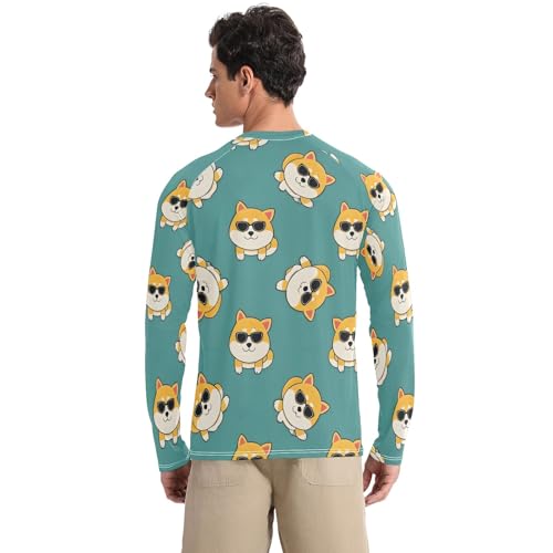 Mens UV Protection Shirts Rash Guard Long Sleeve UPF 50+ Corgis Quick Dry S2