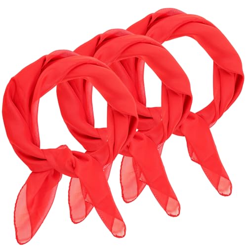 Jmkcoz 3 Pcs 50s Chiffon Scarf Sheer Square Neck Head Scarf for Women Girls Hip Hop 1950s Party Halloween Costume (Red)