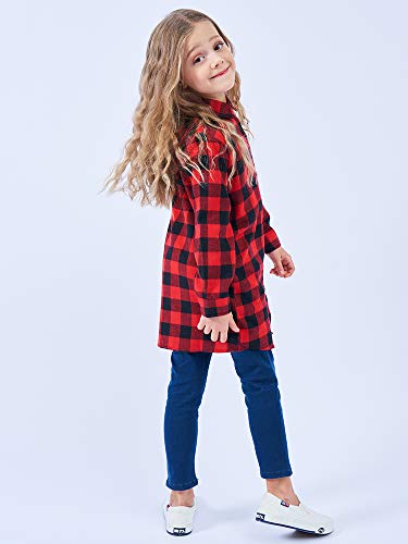 Image of OCHENTA Girls Flannel Shirt Dress 100% Cotton Plaid Button Down Buffalo Check Long Sleeve Kids School Outfits (3-12Y)