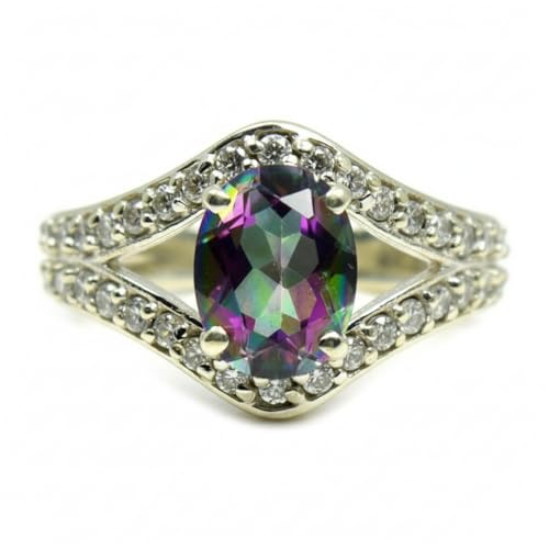 Quartz mystique bague en argent véritable, le cadeau idéal de style halo