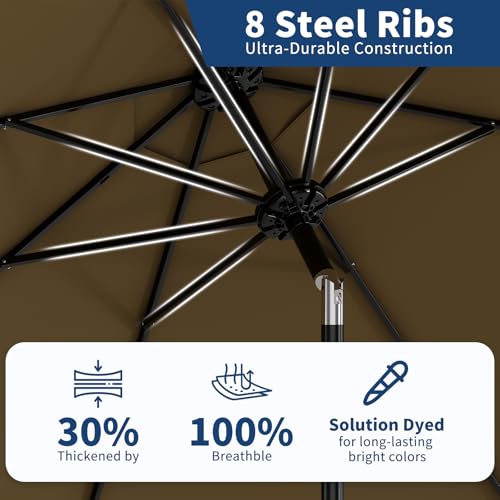 Patio Umbrella 9ft, Table Umbrella Outdoor Patio UV Protection with Crank Lift & Push Button Tilt, 8 Sturdy Ribs for Yard, Deck, Pool - Taupe