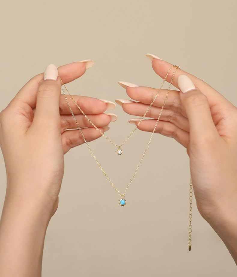 Turquoise Pendant Necklace for Women, Stacked Layered Necklaces Dainty Gold Necklace CZ Jewelry Set - Image 5