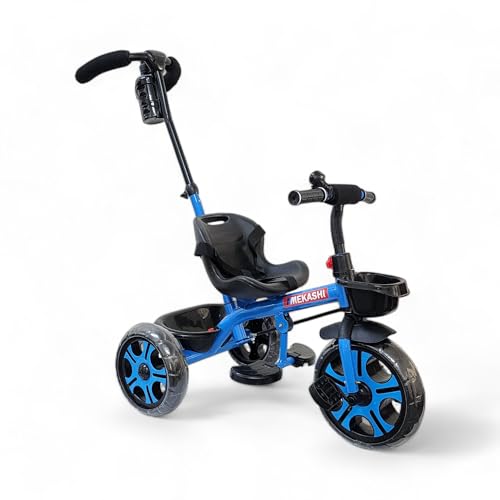 Image of MEKASHI T-002MW Plug N Play Kids Trike /Baby Tricycle with Parental Control, Storage Basket, Bell, Water Bottle w /Holder, Seat Belt, 12 to 48 Months, Load Upto 35Kg, Heavy Guage Steel Frame, Blue