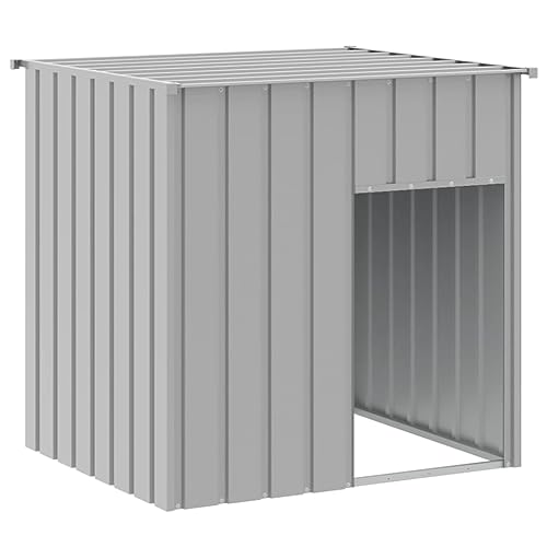vidaXL Galvanized Steel Dog House with Practical Roof and Convenient Entrance, Versatile Use for Playing, Exercising, Training – Light Gray