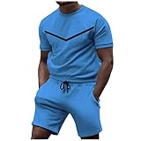 Men's 2023 Summer Tracksuit 2 Piece Athletic Sweatsuit Short Sleeve Casual Slim Fit Sports Drawstrin
