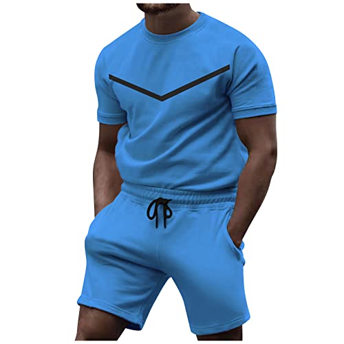 Men's 2023 Summer Tracksuit 2 Piece Athletic Sweatsuit Short Sleeve Casual Slim Fit Sports Drawstring Shorts Set Beahc Big Mens Coveralls Denim 2 Piece Sets For Women Chicken Pajamas Toddler #TOP25
