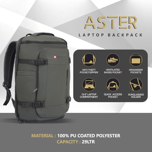 Image of SWISS MILITARY Black Gold Collection Aster Laptop Backpack, Travel Trekking Bag with Trolley Strap, Water Resistant, Multiple Compartments, Front Zip Pocket, Laptop Sleeve, Outdoor & Office Bag (29L)