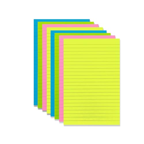 4A 8 Pads Lined Sticky Notes 5 x 8 in, Bright Colors, Colorful Large Sticky Notes with Lines...